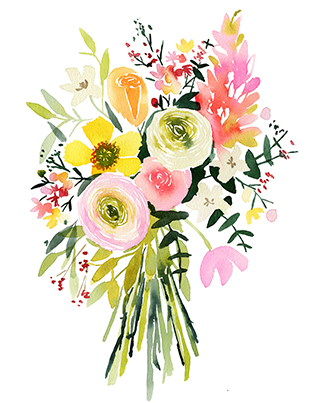 Bouquet peint à l'aquarelle dans notre cours vidéo