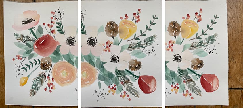 3 photos d'aquarelles fleuries prise avec un iphone 11