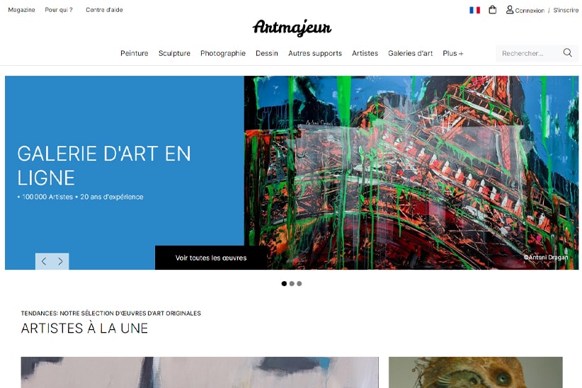 Page d'accueil de la galerie en ligne Artmajeur